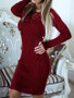 New Red Drawstring V-neck Long Sleeve Fashion Mini Dress