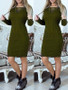 New Green Drawstring V-neck Long Sleeve Fashion Mini Dress