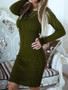 New Green Drawstring V-neck Long Sleeve Fashion Mini Dress