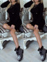 New Black Drawstring V-neck Long Sleeve Fashion Mini Dress