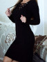 New Black Drawstring V-neck Long Sleeve Fashion Mini Dress