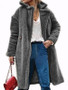 New Grey Pockets Buttons Turndown Collar Long Sleeve Teddy Coat