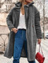 New Grey Pockets Buttons Turndown Collar Long Sleeve Teddy Coat