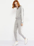 Casual V Neck Contrast Trim Sweatshirt And Slit Pocket Plain Slim-leg Pant