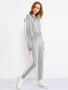 Casual V Neck Contrast Trim Sweatshirt And Slit Pocket Plain Slim-leg Pant