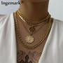 Choker Necklace Steampunk Women Jewelry Vintage Big Coin Pendant Chunky Chain Necklace for Women Neck Accessories