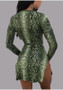 Green Pythnos Grain Print Lace-up Deep V-neck Long Sleeve Club Mini Dress