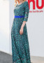 Green Floral Draped Zipper Round Neck Long Sleeve Maxi Dress