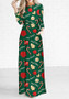 Green Floral Draped Round Neck Long Sleeve Christmas Maxi Dress