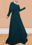 Green Draped Cape Round Neck Long Sleeve Muslim Maxi Dress