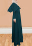 Green Draped Cape Round Neck Long Sleeve Muslim Maxi Dress