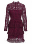 Burgundy High Neck Long Sleeve Layered Cut Out Lace Dress