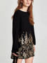 Black Sequin Embroidery Floral Long Sleeve Mini Dress