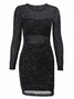 Black Sequin Detail Long Sleeve Mesh Mini Dress