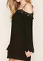 Black Patchwork Lace Hollow-out Spaghetti Strap Off Shoulder Long Sleeve Mini Dress