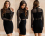 Black Cut Out Zipper High Neck Long Sleeve Mini Dress