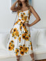 Sunflower Floral Spaghetti-neck Midi Dress
