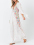 Bohemia 3/4 Sleeve V-Neck Floral Maxi Dress