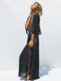 Beautiful Bohemia 3/4 Sleeve V-Neck Floral Black Maxi Dress