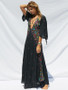 Beautiful Bohemia 3/4 Sleeve V-Neck Floral Black Maxi Dress