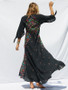 Beautiful Bohemia 3/4 Sleeve V-Neck Floral Black Maxi Dress