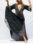 Beautiful Bohemia 3/4 Sleeve V-Neck Floral Black Maxi Dress