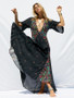 Beautiful Bohemia 3/4 Sleeve V-Neck Floral Black Maxi Dress