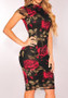 Red Floral Grenadine Round Neck Short Sleeve Fashion Midi Dress