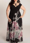 Black Floral V-neck Draped Elegant Plus Size Maxi Dress