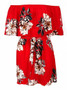 Red Off Shoulder Tie Waist Floral Print Mini Dress