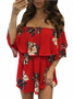 Red Off Shoulder Tie Waist Floral Print Mini Dress