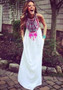 White Floral Print Tassel Floor Length Ethnic Summer Beach Evening Party Bohemian Chiffon Maxi Dress