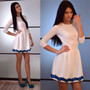 Casual White Floral Round Neck 3/4 Sleeve Mini Dress