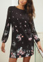 Casual Black Floral Print Round Neck Fashion Mini Dress