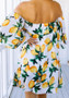 Casual Yellow Floral Print Bandeau Boat Neck Fashion Mini Dress
