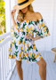 Casual Yellow Floral Print Bandeau Boat Neck Fashion Mini Dress