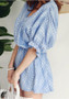 Casual Blue Floral Ruffle V-neck Elbow Sleeve Sweet Mini Dress