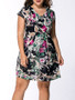 Casual V-Neck Floral Printed Plus Size Flared Dress