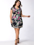 Casual V-Neck Floral Printed Plus Size Flared Dress