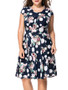 Casual Round Neck Floral Polka Dot Printed Plus Size Flared Dress