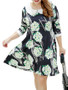 Casual Doll Collar Floral Printed Plus Size Flared Dress