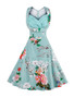 Casual Chic Floral Printed Sweet Heart Plus Size Flared Dress