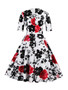 Casual Vintage Sweet Heart Floral Printed Plus Size Flared Dress