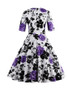 Casual Vintage Sweet Heart Floral Printed Plus Size Flared Dress