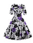 Casual Vintage Sweet Heart Floral Printed Plus Size Flared Dress