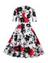 Casual Vintage Sweet Heart Floral Printed Plus Size Flared Dress