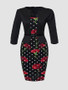 Casual Elegant Floral Polka Dot Plus Size Bodycon Dress