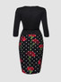 Casual Elegant Floral Polka Dot Plus Size Bodycon Dress