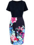 Casual Round Neck Short Sleeve Floral Printed Bodycon Dress