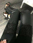 New Black Patchwork Lace Bodycon Latex Vinly Patent Rubber Casual Long Pant